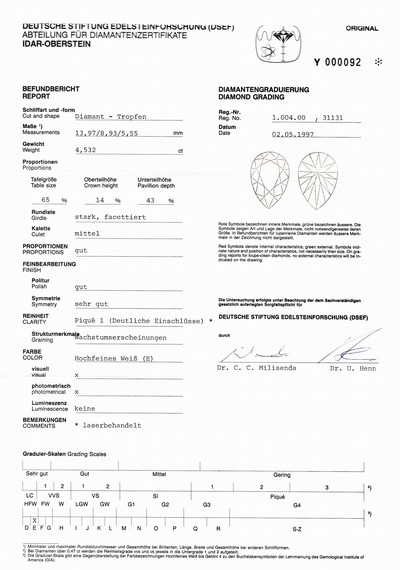 27034682b - Platin Diamant-Ring, Platin 950/000, 1 Diamant-Tropfen 4.065 ct hochfeines Weiß ...