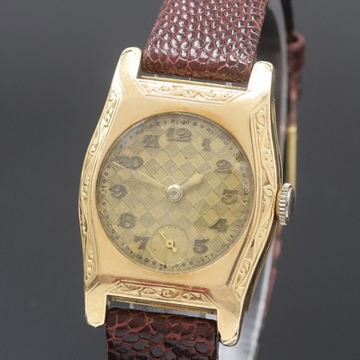 27034692a - Armbanduhr in RG 585/000, Handaufzug, Deutschland um 1930, tonneauförmiges ...