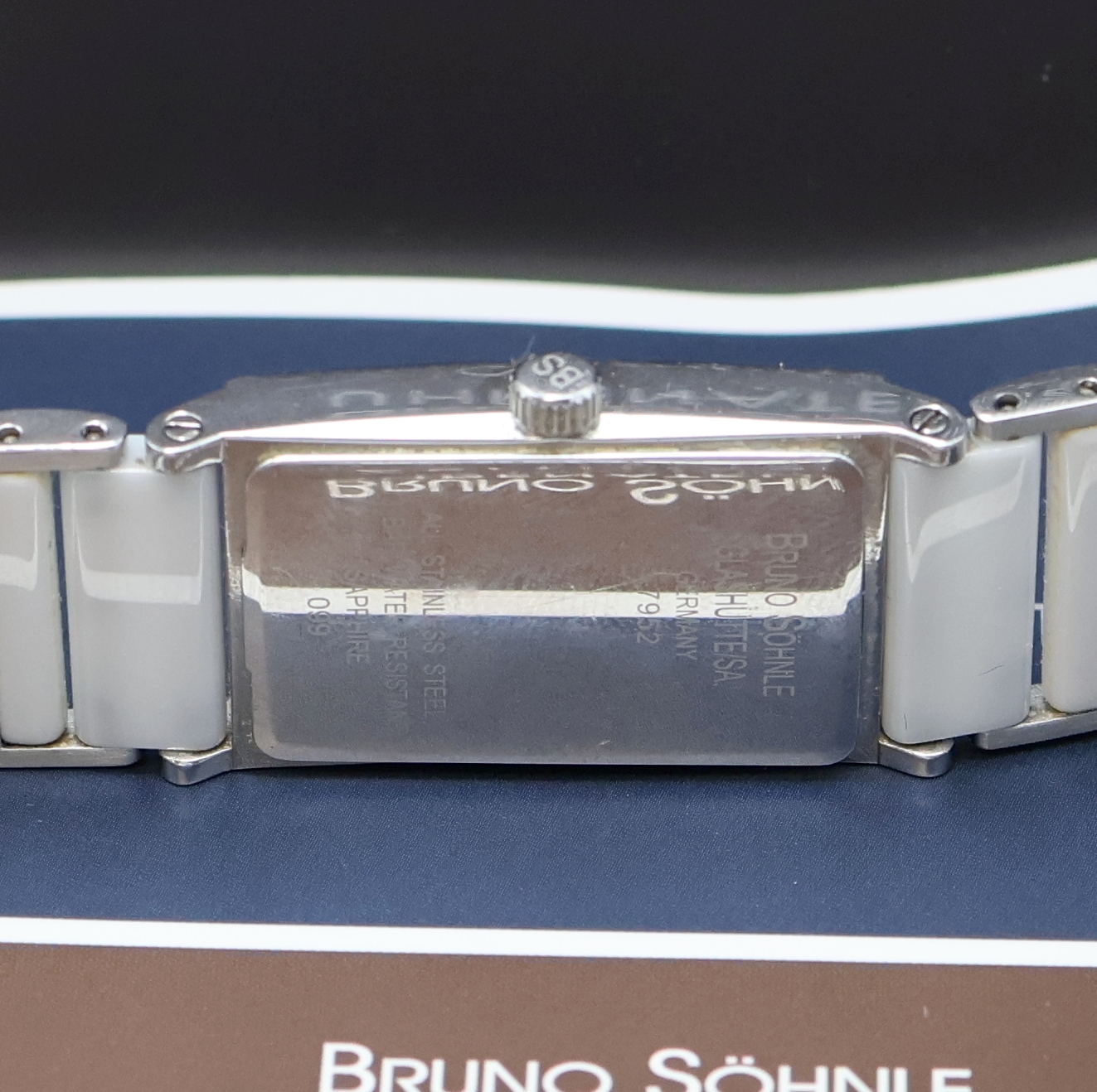 Detail e: BRUNO SÖHNLE Thalia 2 Damenarmbanduhr Referenz 3099, Deutschland verk. lt. beil. Pap. 07/2013, quarz, Edelstahlgeh. inkl. orig. Keramikband m. dopp. ...