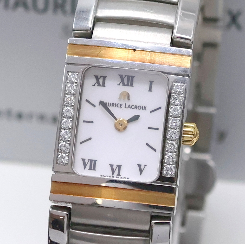 Detail a: MAURICE LACROIX Miros Damenarmbanduhr mit Diamanten Referenz 32838, Schweiz um 2002, quarz, Edelstahl/Gold komb. inkl. orig. Gliederband m. dopp. ...