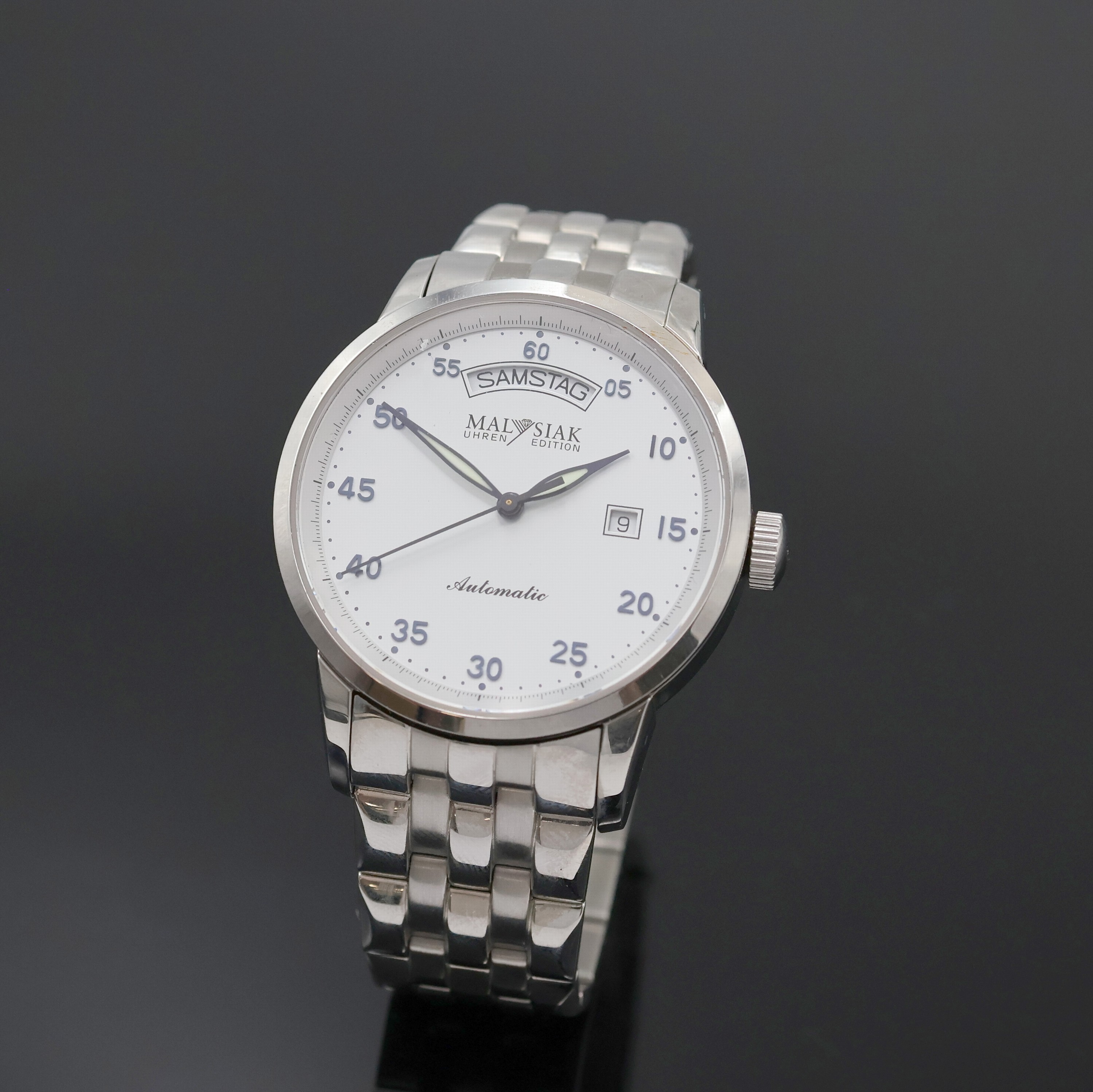 Image 27034704 - MALYSIAK Herrenarmbanduhr in Stahl, Schweiz/Deutschland um 2010, Automatik, beids. ...