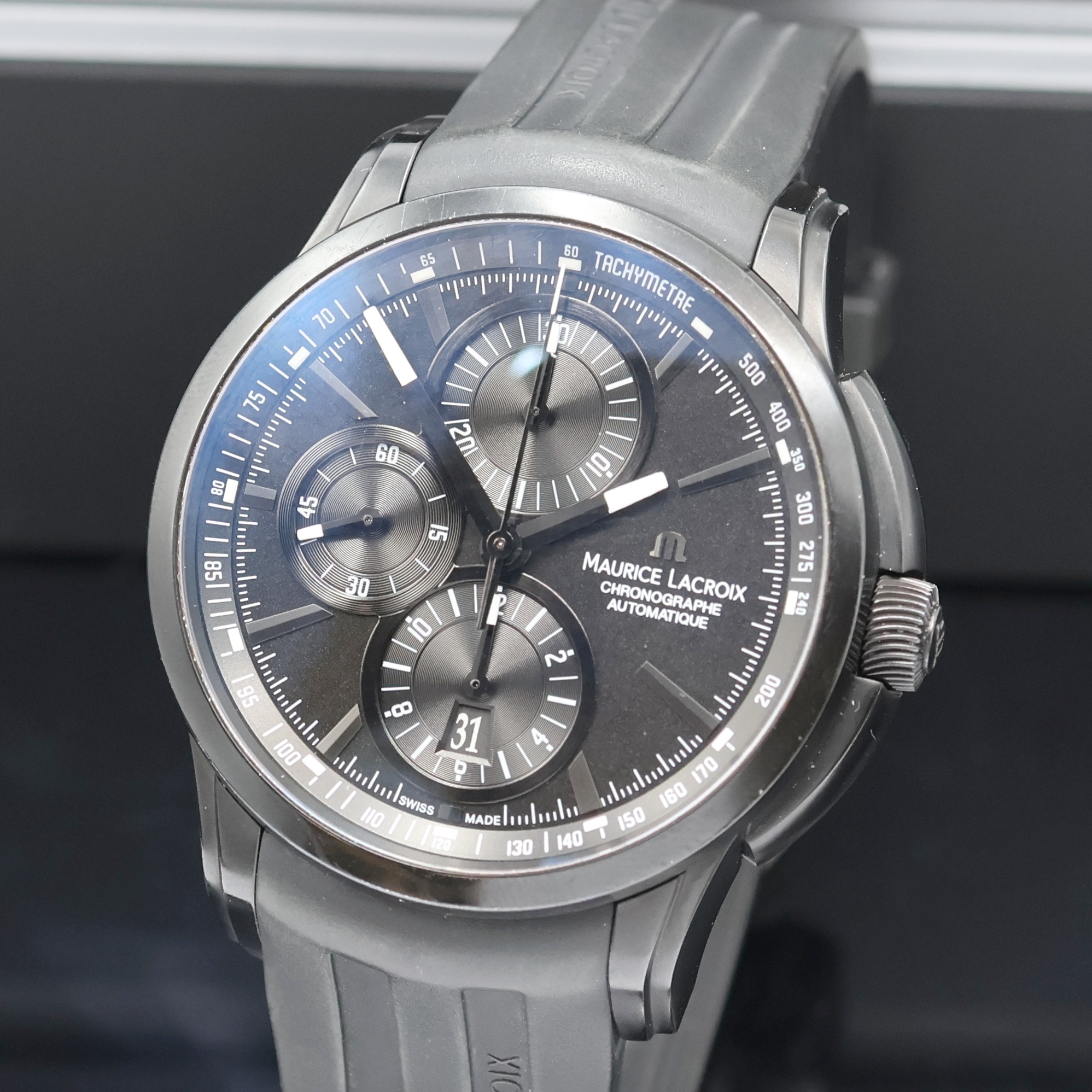 Detail a: MAURICE LACROIX Pontos Armbandchronograph Referenz PT6188, Schweiz um 2010, Automatik, beids. vergl. Geh. in geschw. Edelstahl, orig. Kautschukband ...