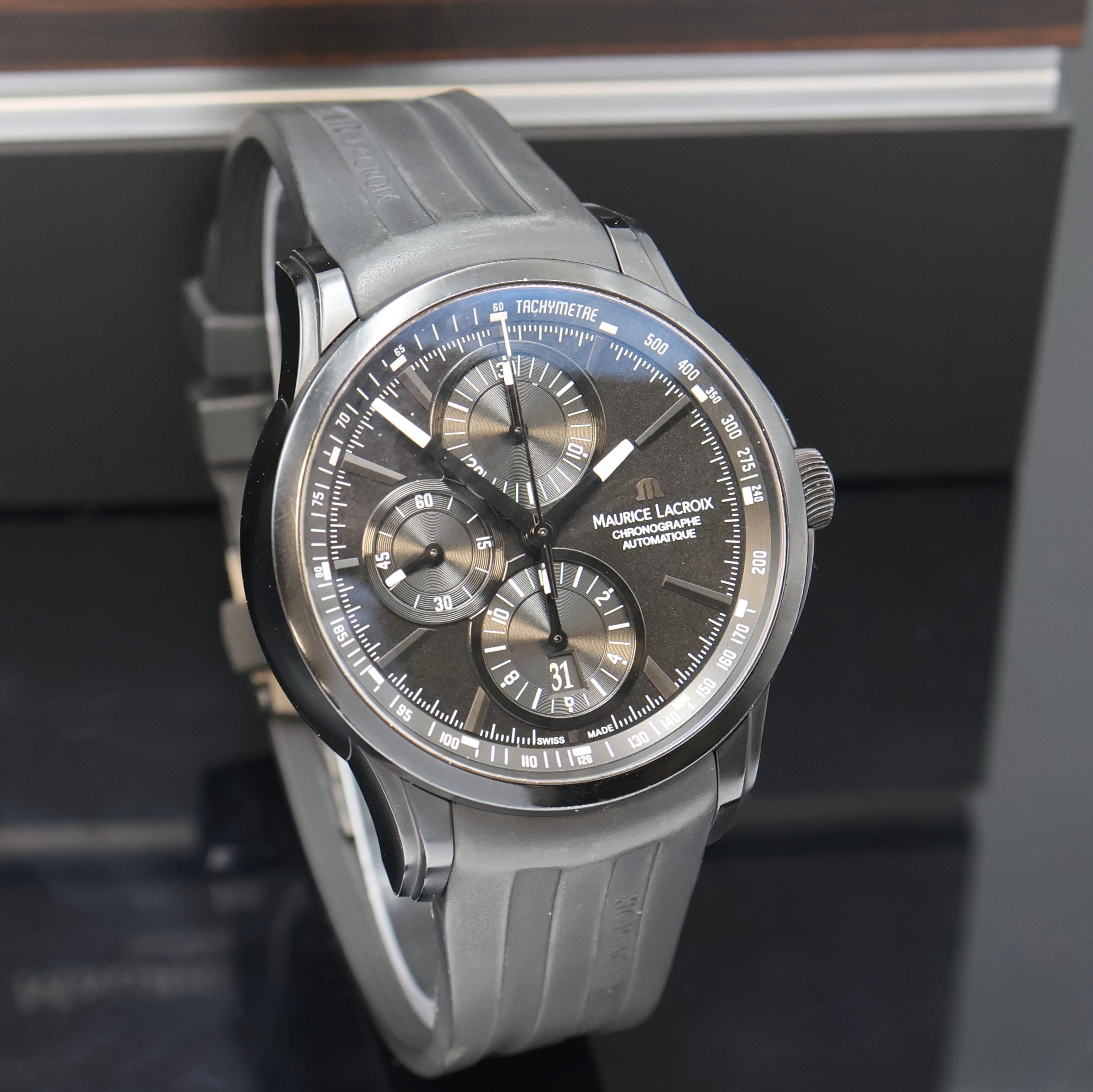 Detail b: MAURICE LACROIX Pontos Armbandchronograph Referenz PT6188, Schweiz um 2010, Automatik, beids. vergl. Geh. in geschw. Edelstahl, orig. Kautschukband ...