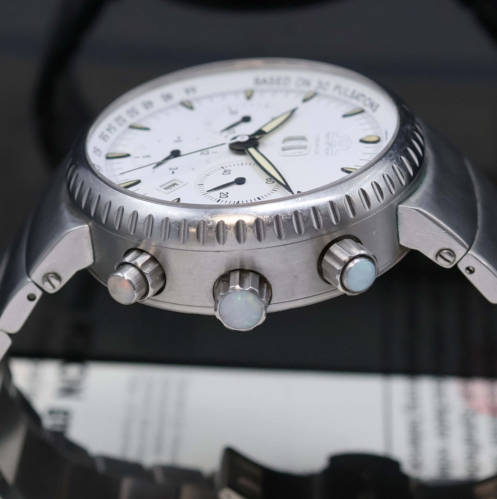 Detail d: TEMPTION Cherubin-GDA auf 500 Stück limitierter Armbandchronograph in Stahl, Deutschland um 1995, Automatik, beids. vergl. Geh. inkl. orig. ...