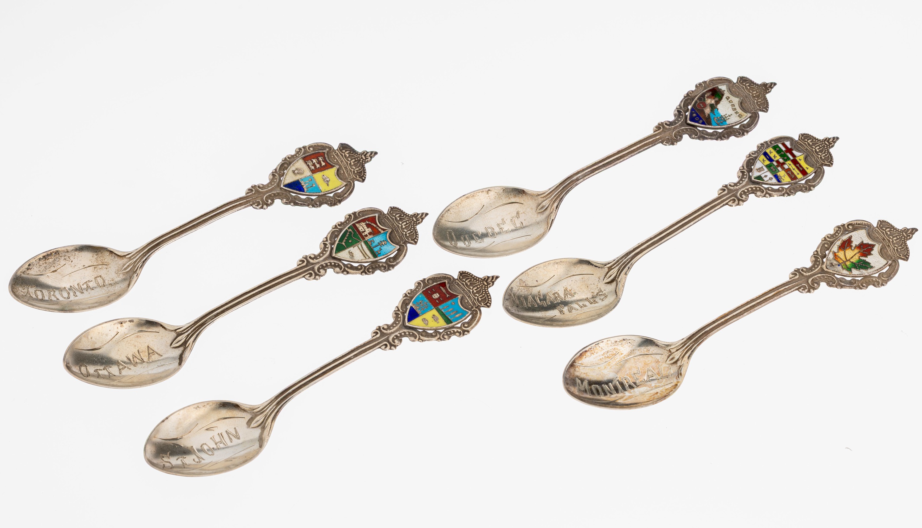 Image 27034709 - Set 6 Souvenir-Löffel, Kanada, 925er Silber, Stielabschlüsse mit Rocaillen und Krone, ...