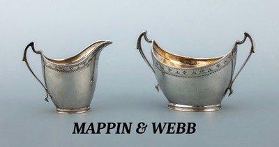 Image Milk jug and sugar bowl , MAPPIN & WEBB, metal silver plated, unpretentious timeless ...