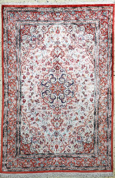 Image Ghom Seide fein signiert, Persien, Ende 20.Jhd, reine Naturseide, ca. 150 x 102 cm, ca. ...