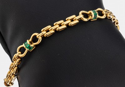 Image 18 kt Gold Smaragd-Armband, GG 750/000, Backsteinoptik, 4 schleifenf. Glieder mit 12 ...