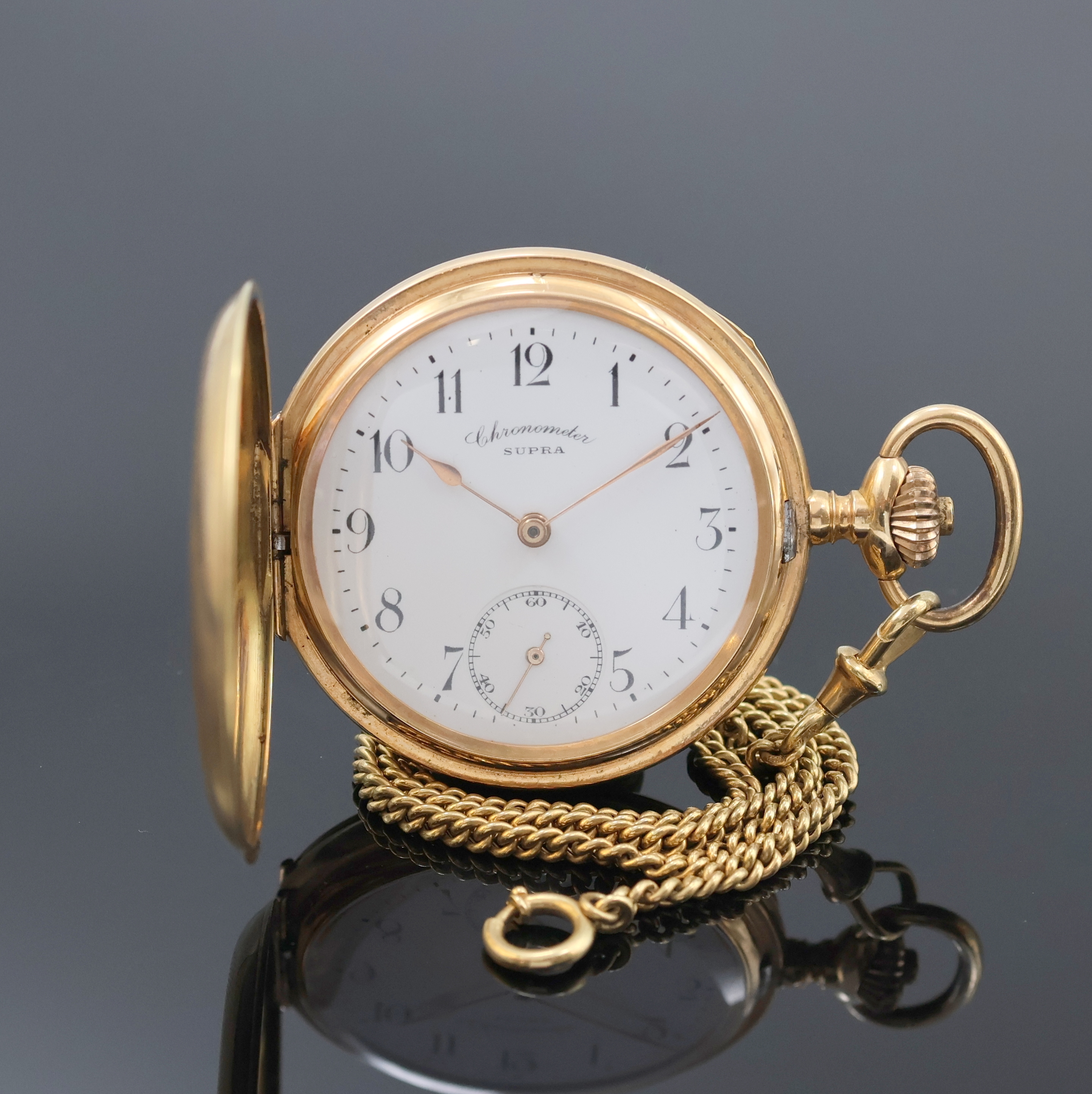 Image 27034871 - SUPRA Chronometer Savonette in RG 585/000 mit Kette in RG 375/000, Schweiz um 1910, ...