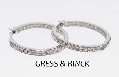 Image Paar 18 kt Gold Brillant-Ohrcreolen, WG 750/000, 54 Brillanten zus. ca. 0.54 ct ...