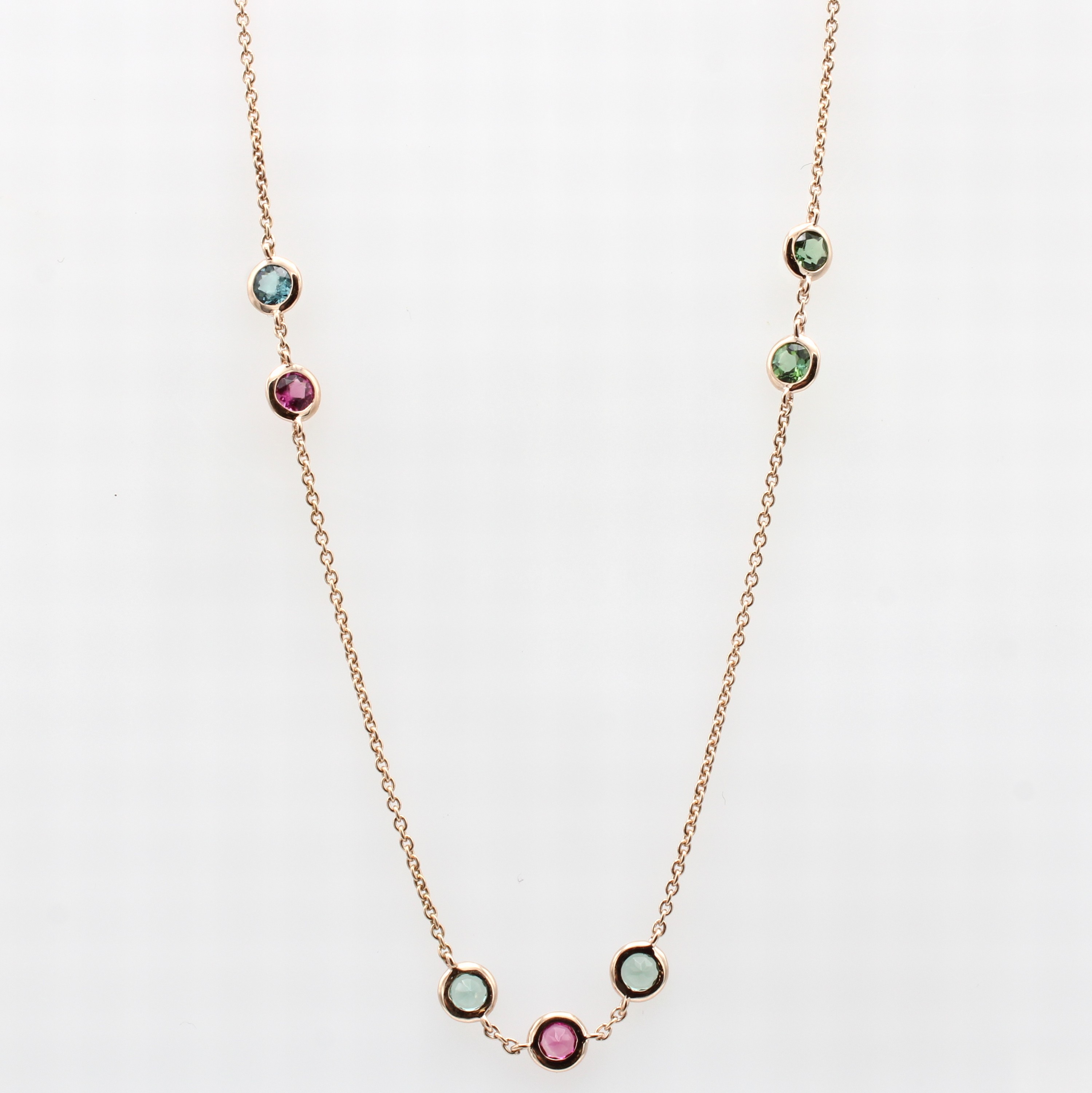Image 27035007 - Kette mit Turmalinen, RoséG 585/000, 9 Turmaline in versch. Farben zus. ca. 1.02 ct, in ...