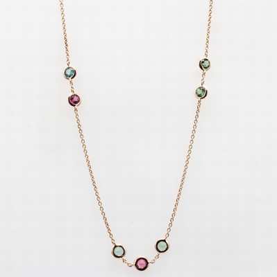 Image Kette mit Turmalinen, RoséG 585/000, 9 Turmaline in versch. Farben zus. ca. 1.02 ct, in ...