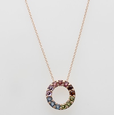 Image Anhänger mit Farbsteinen an Kette, RoséG 585/000, Citrine, Amethyste, Aquamarine, Tur- ...