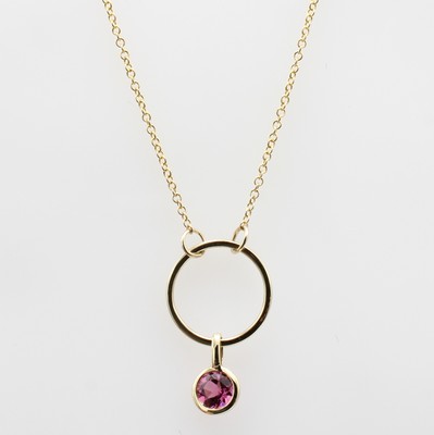 Image Anhänger mit Turmalin an Kette, GG 585/000, runder, pinkfarb. Turmalin ca. 0.35 ct, in ...