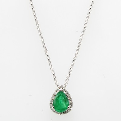 Image Anhänger mit Smaragd und Brillanten an Kette, WG 750/000, tropfenf. Smaragd ca. 0.59 ...