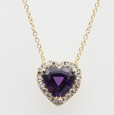 27035030a - Herzanhänger mit Amethyst und Brillanten an Kette, GG 585/000, Amethystherz ca. 1.50 ...