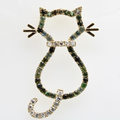27035031a - Anhänger ´Katze´ mit Brillanten und Turmalinen, GG 585/000, 15 Brill. zus. ca. 0.32 ct ...