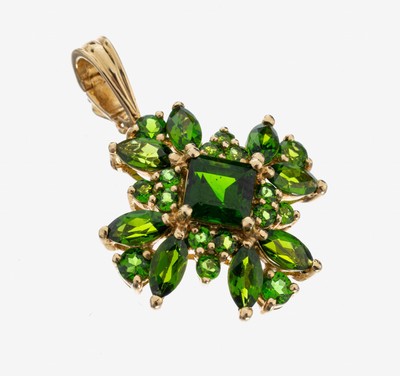 Image 14 kt Gold Tsavorith-Clipanhänger, GG 585/ 000, facett. Tsavorithe in versch. Schliff- ...