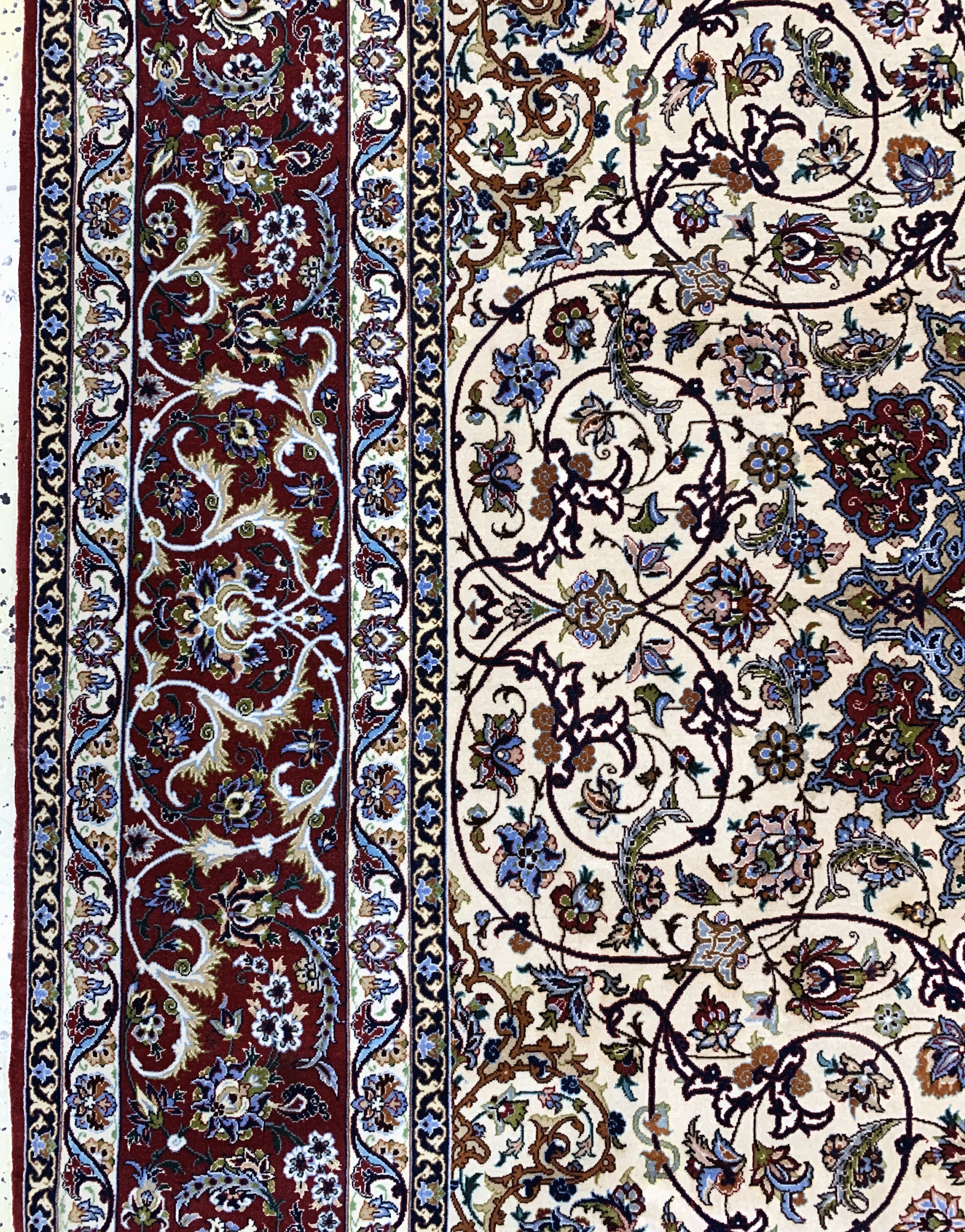 Detail d: Esfahan fein Persien, signiert"Shahabpour",Mitte 20.Jhd, Korkwolle mit Seide, ca. 310 x 204 cm, Reinigungsbedürftig, EHZ: 2