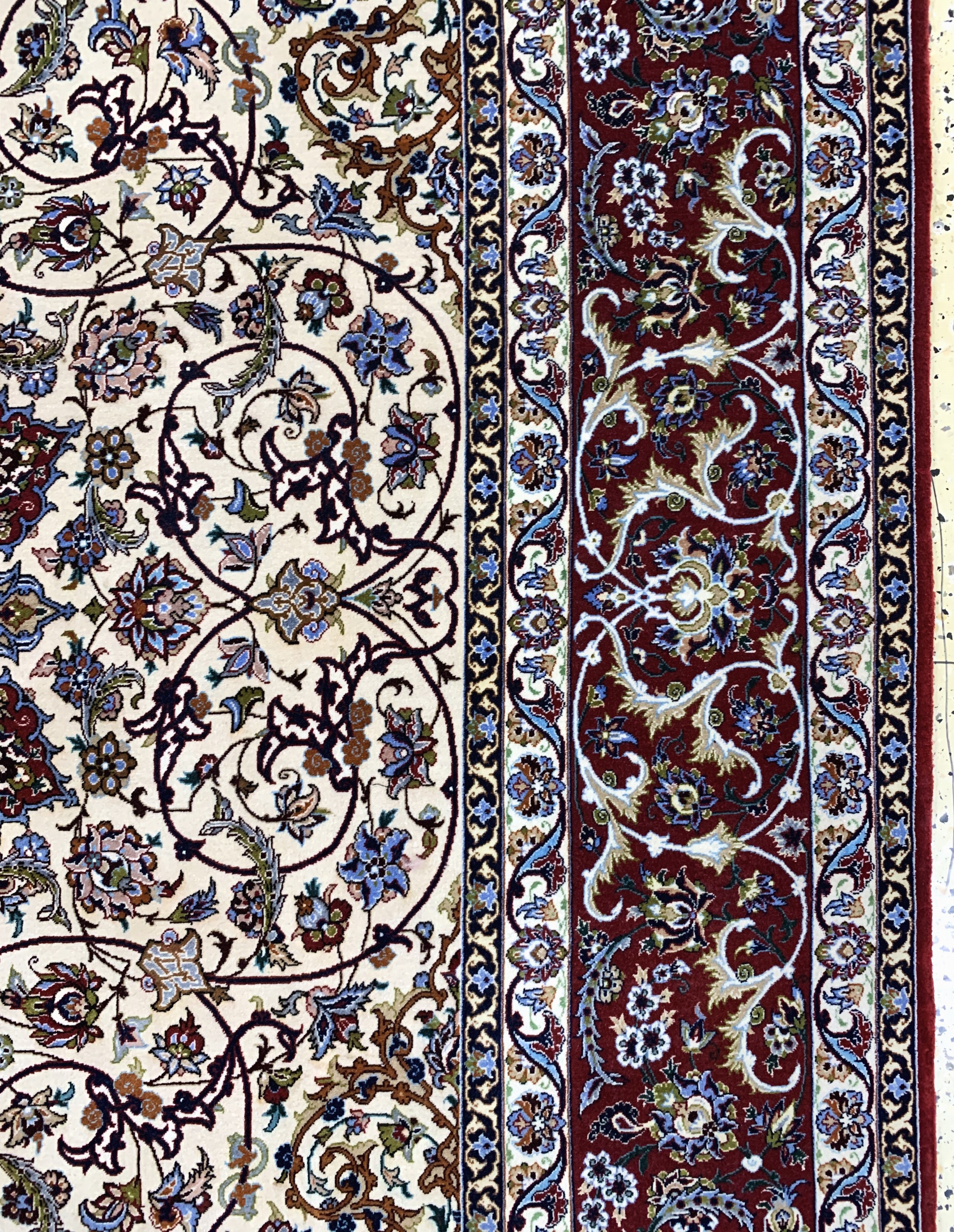 Detail f: Esfahan fein Persien, signiert"Shahabpour",Mitte 20.Jhd, Korkwolle mit Seide, ca. 310 x 204 cm, Reinigungsbedürftig, EHZ: 2