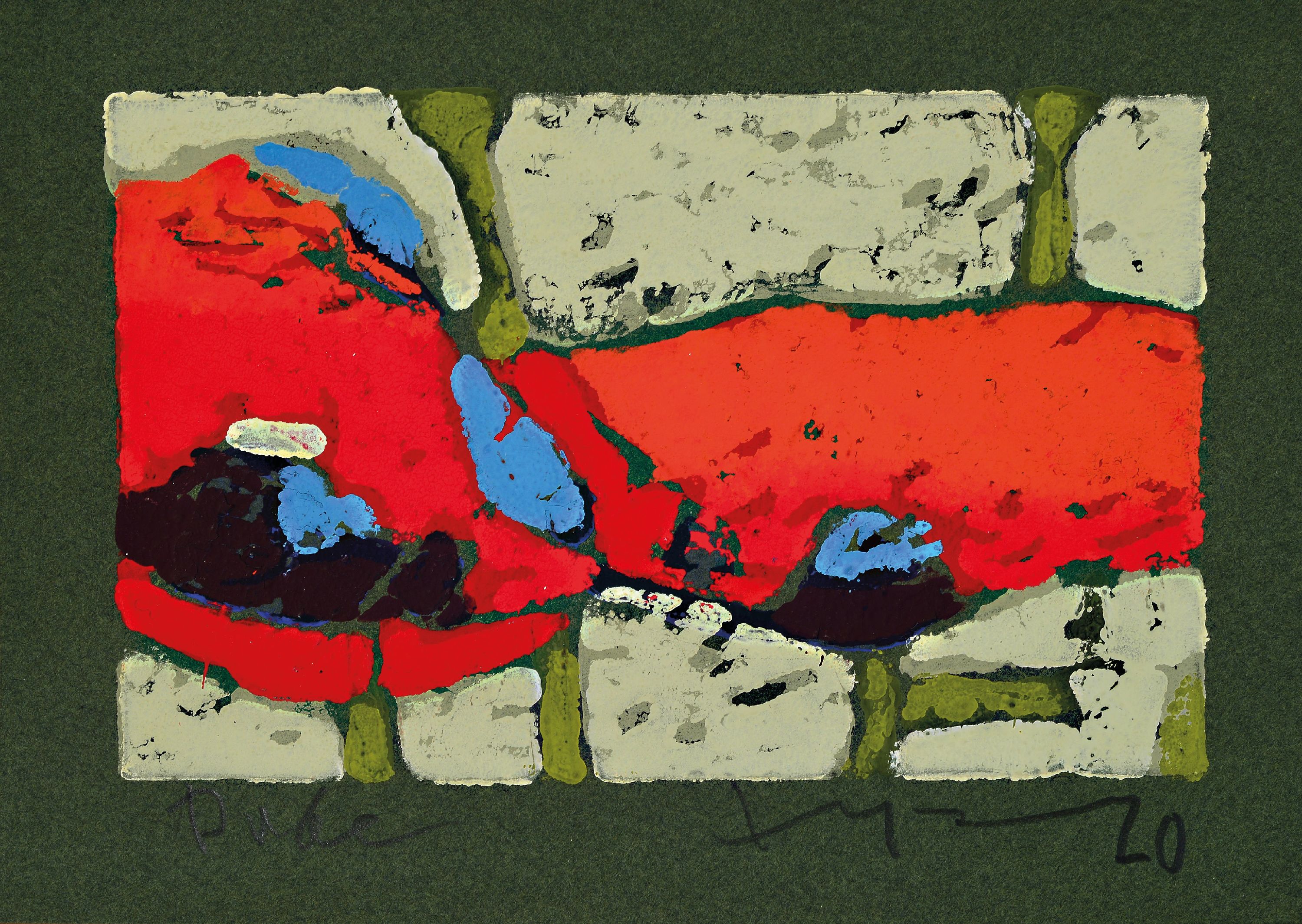 Image 27035317 - Klaus Fußmann, geb. 1938, roter Mohn, Farblinolschnitt auf grünem Papier, sign. und ...