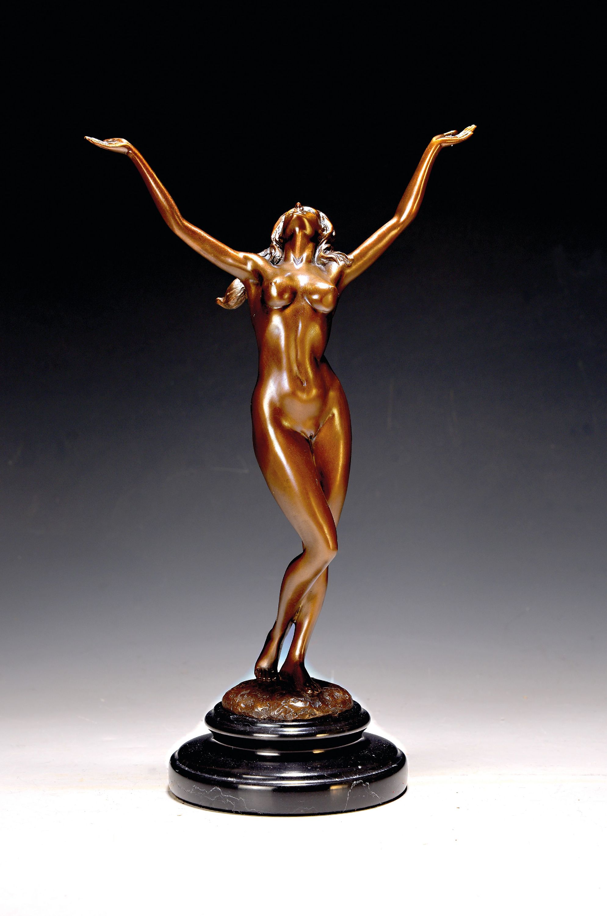 Detail k: Raymondo, zeitgen. Bildhauer, stehender weiblicher Akt, Bronzeskulptur, sign., Steinsockel, Gesamth. ca. 36cm