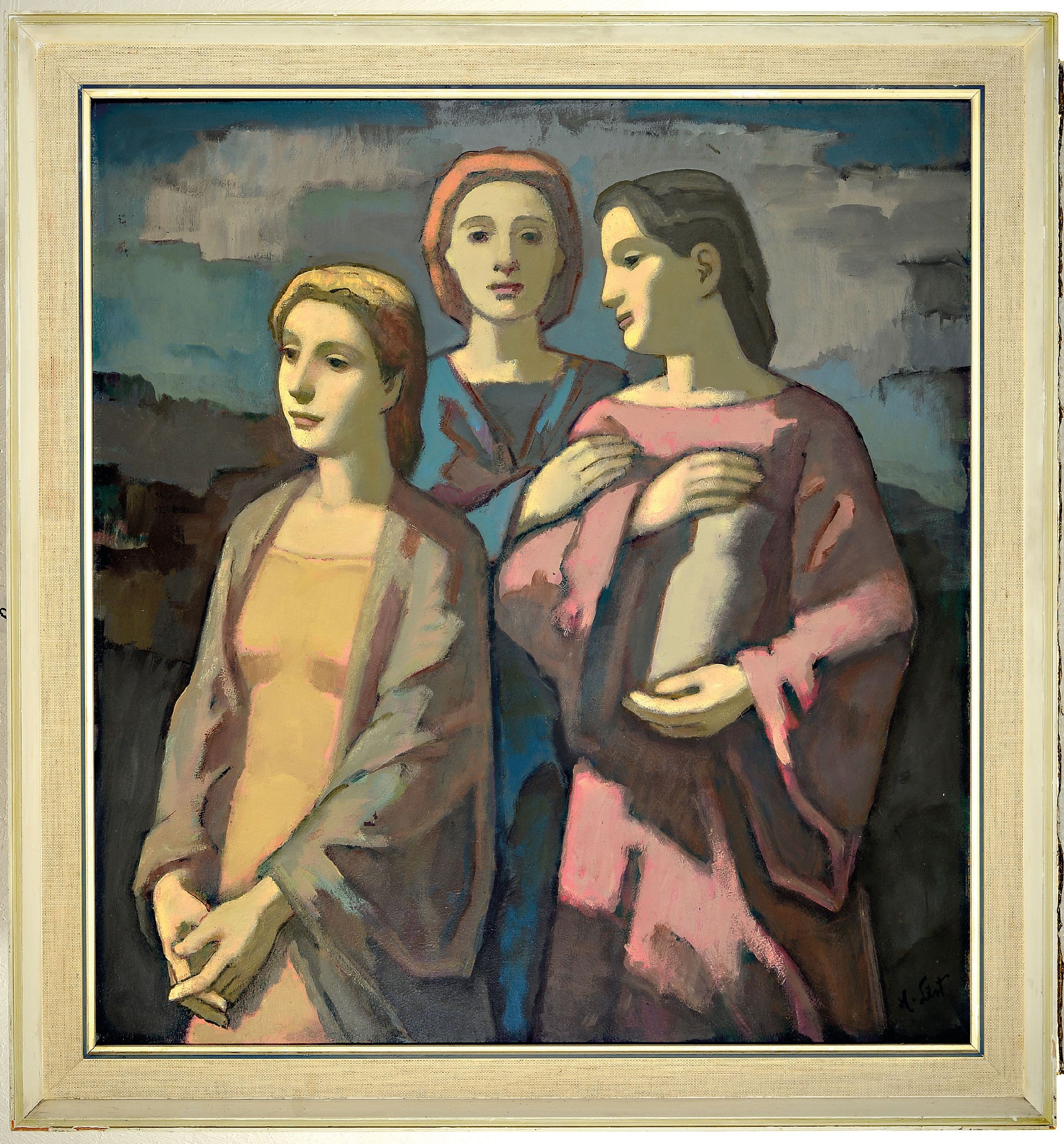 Detail k: Hans List, 1902 Berlin-1977 Altötting, "Drei Frauen", so auf Künstleretikett bez., neusachlich-heroischer Duktus, rechts unten signiert, ...