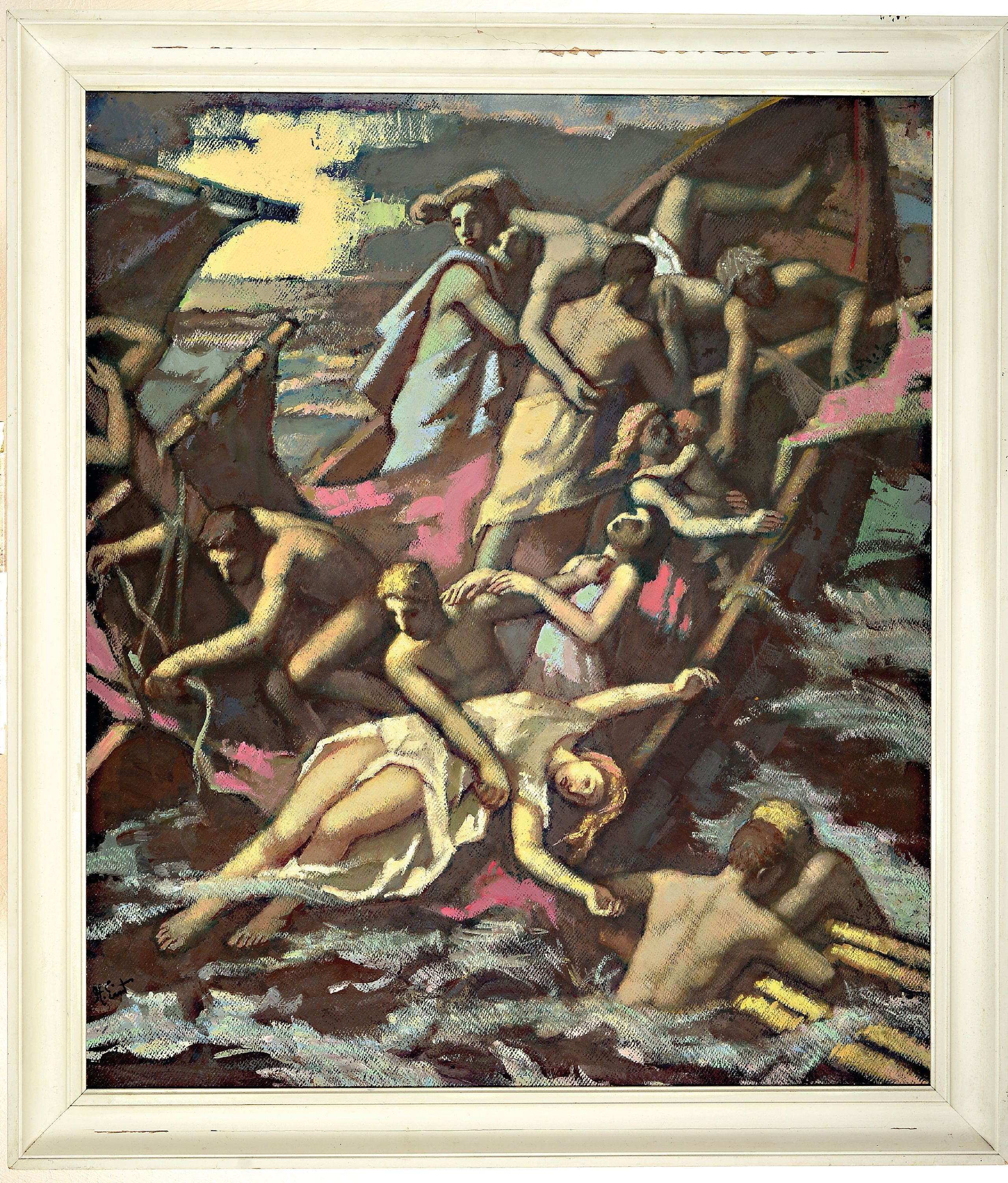 Detail k: Hans List, 1902 Berlin-1977 Altötting, "Schiffbruch, 1964, so auf Künstleretikett bez., heroischer Duktus beeinflußt durch Gericaults Floß ...