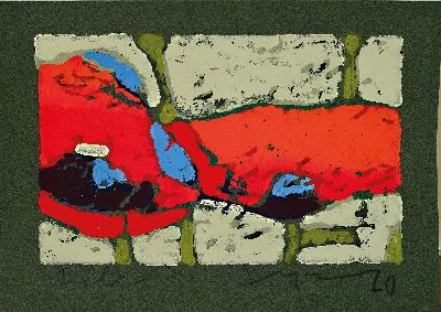 27035317k - Klaus Fußmann, geb. 1938, roter Mohn, Farblinolschnitt auf grünem Papier, sign. und ...