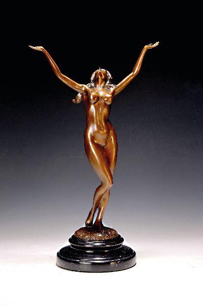 27035326k - Raymondo, zeitgen. Bildhauer, stehender weiblicher Akt, Bronzeskulptur, sign., ...