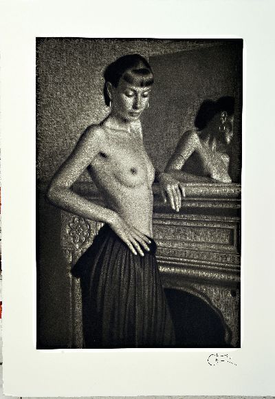 27035332k - Willi Kissmer, 1951-2018, Beate vor dem Kamin mit Spiegel, Radierung mit Stempelsignatur ...