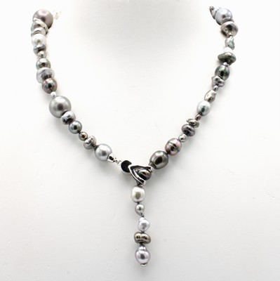 Image Y-Kette mit Tahitizuchtperlen, Schließe 925er Silber, multicolorfarb. Perlen v. ba- ...