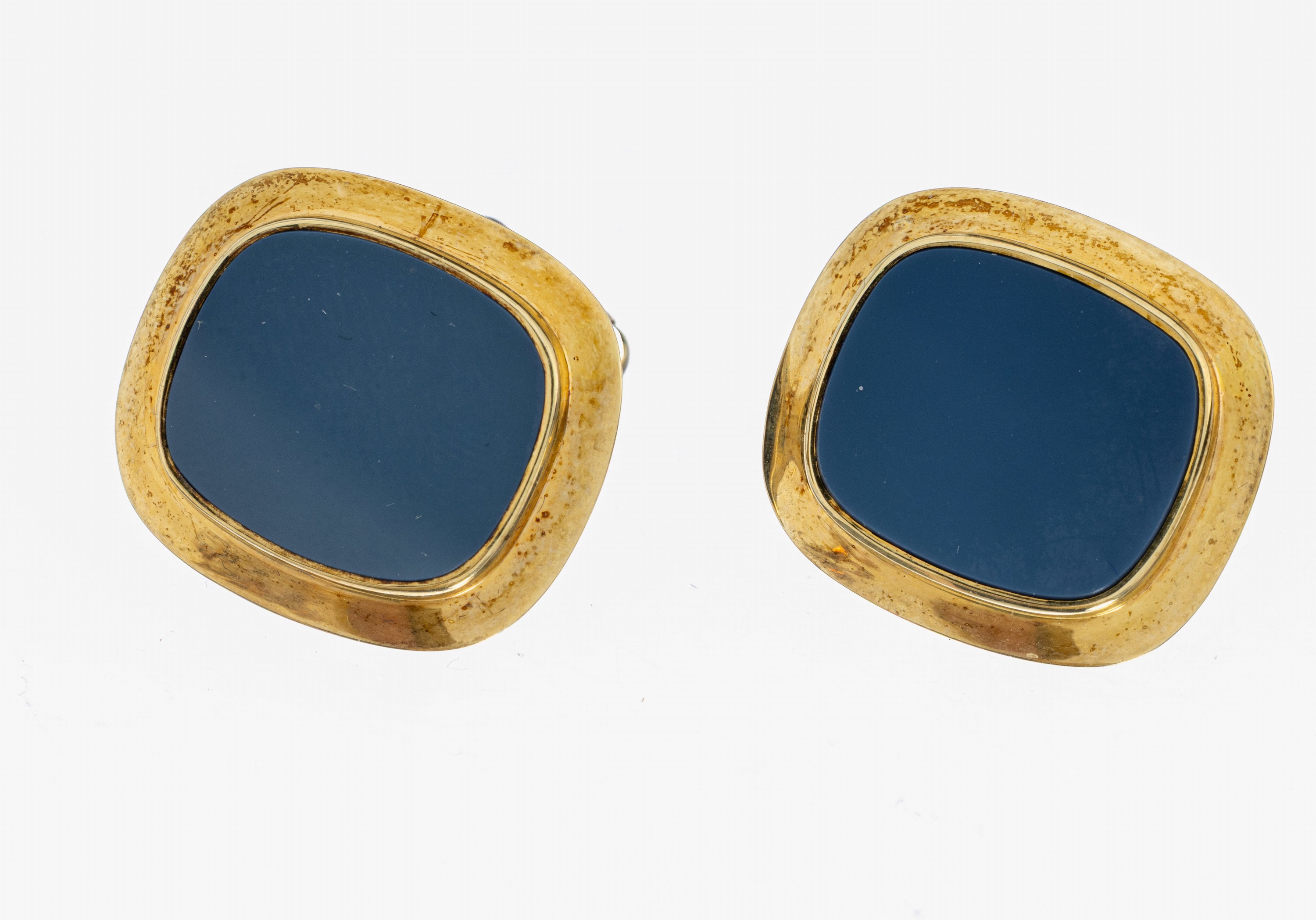 Paar 14 kt Gold Lagenstein-Manschettenknöpfe, GG 585/000, Lagenstein ungrav., ca. 15.0 g
