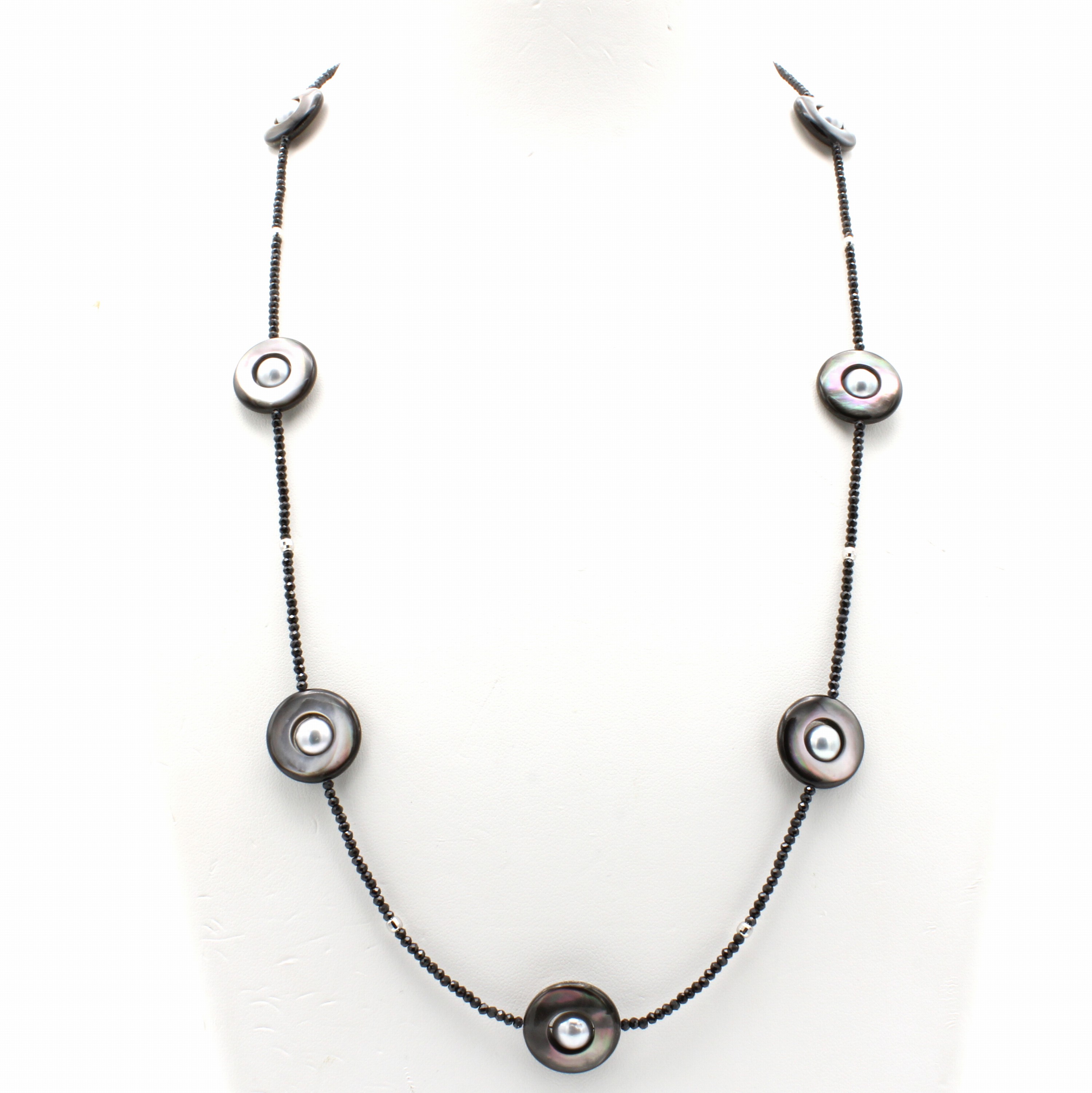 Image 27035416 - Lange Kette mit Perlmutt, Spinellen und Akoya-zuchtperlen, Schließe 925er Silber, ...