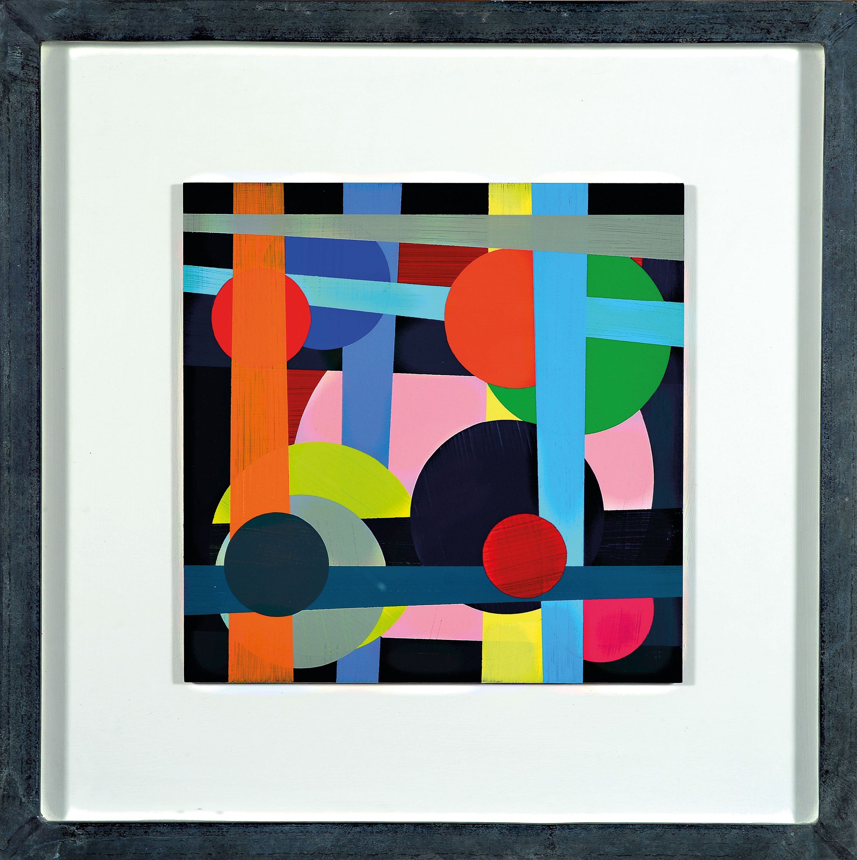 Detail k: Jürgen Paas, geb. 1958 Krefeld, "Pop", 2008,Acryl auf Aludibond, Künstlerrahmen aus verzinkten Stahlleisten, Objekt 24x24 cm, unter Glas ...
