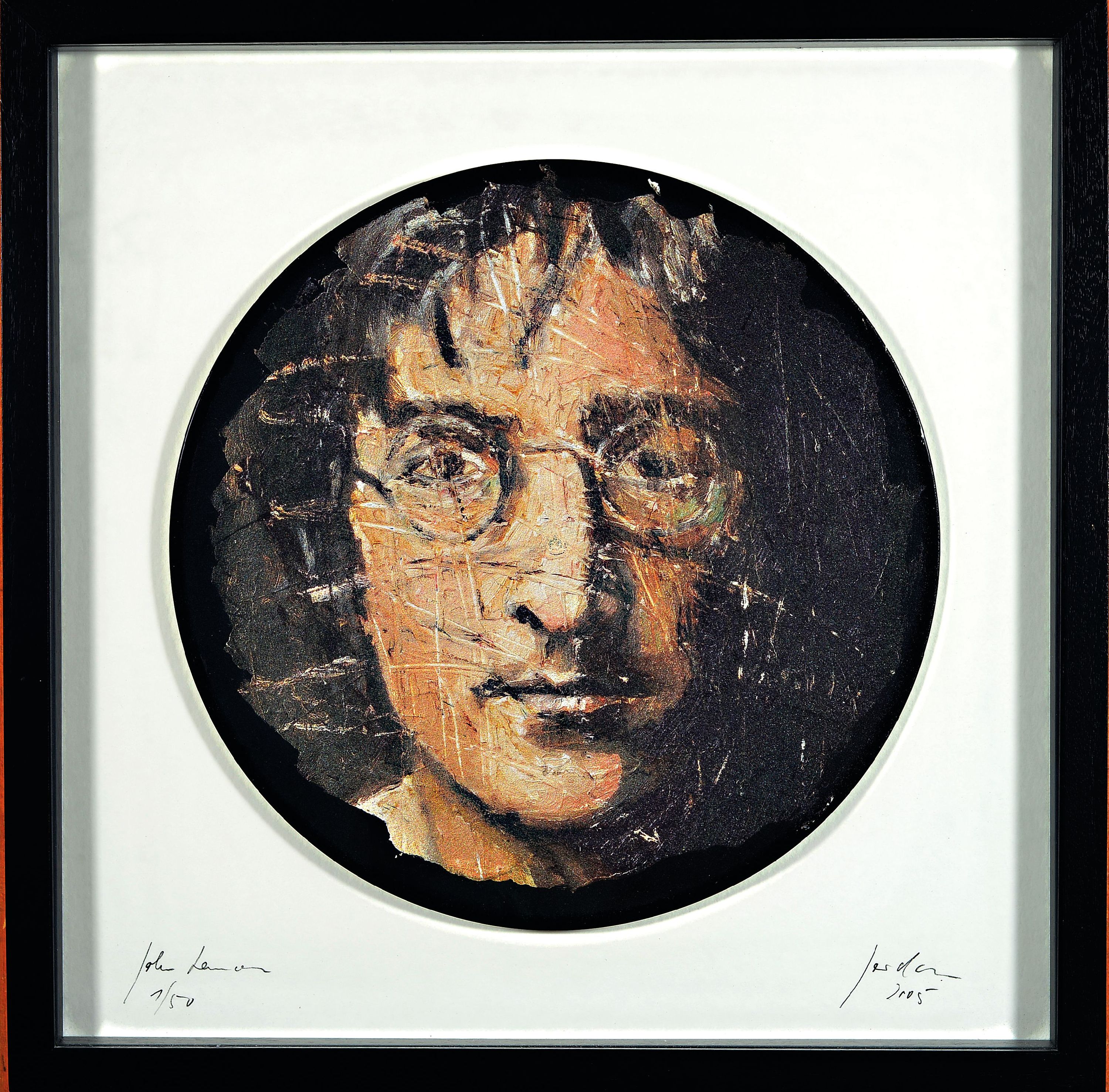 Detail k: Oliver Jordan, geb. 1958 Essen, "John Lennon", 2005, Ed. 1/50, Acryl auf Vinyl, "John Lennon/Yoko Ono - Milk and Honey A ...