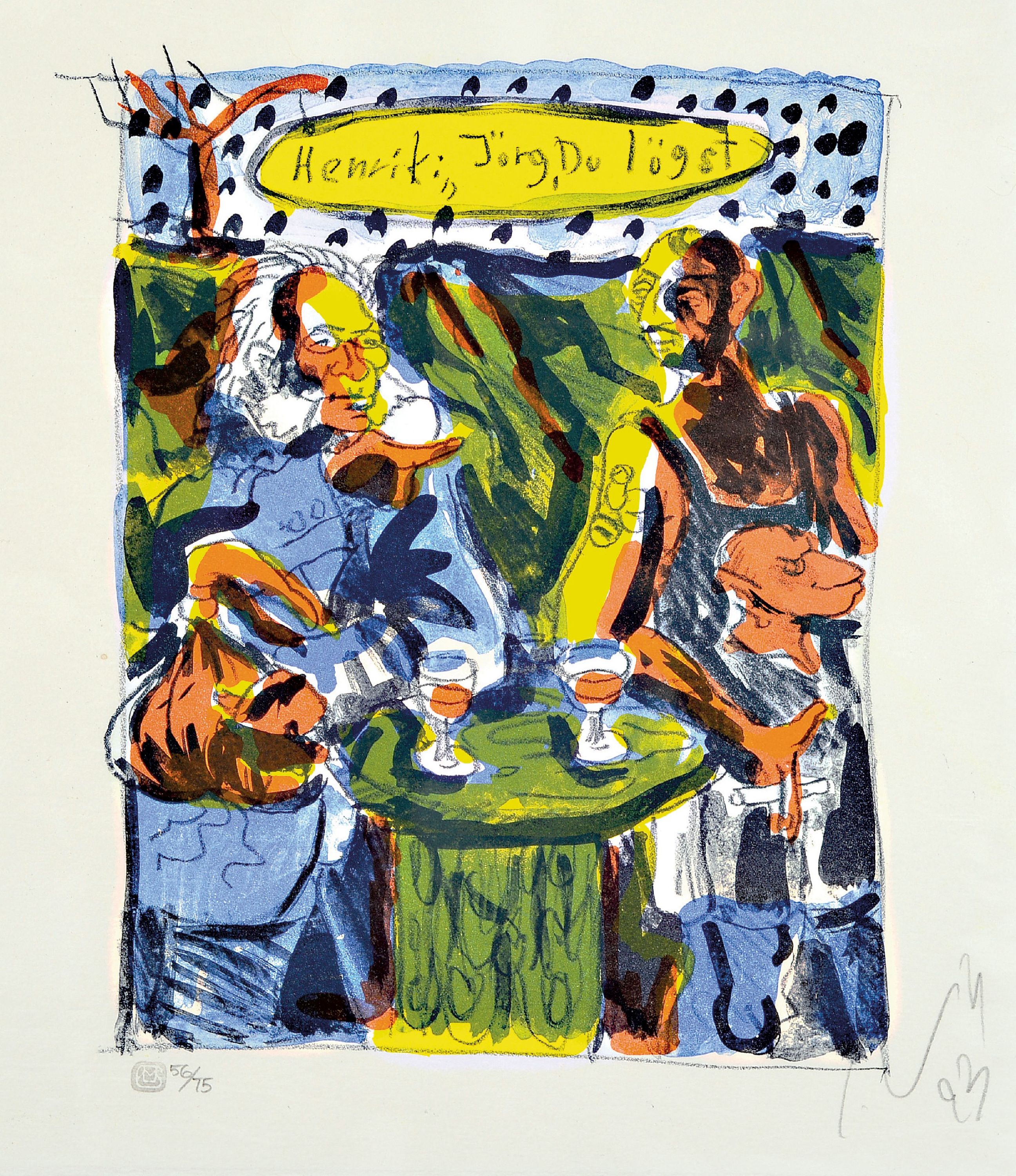 Image 27035437 - Jörg Immendorf, 1945 Bleckede-2007 Düsseldorf , Farblithographie, ´Henrik: Jörg, du ...