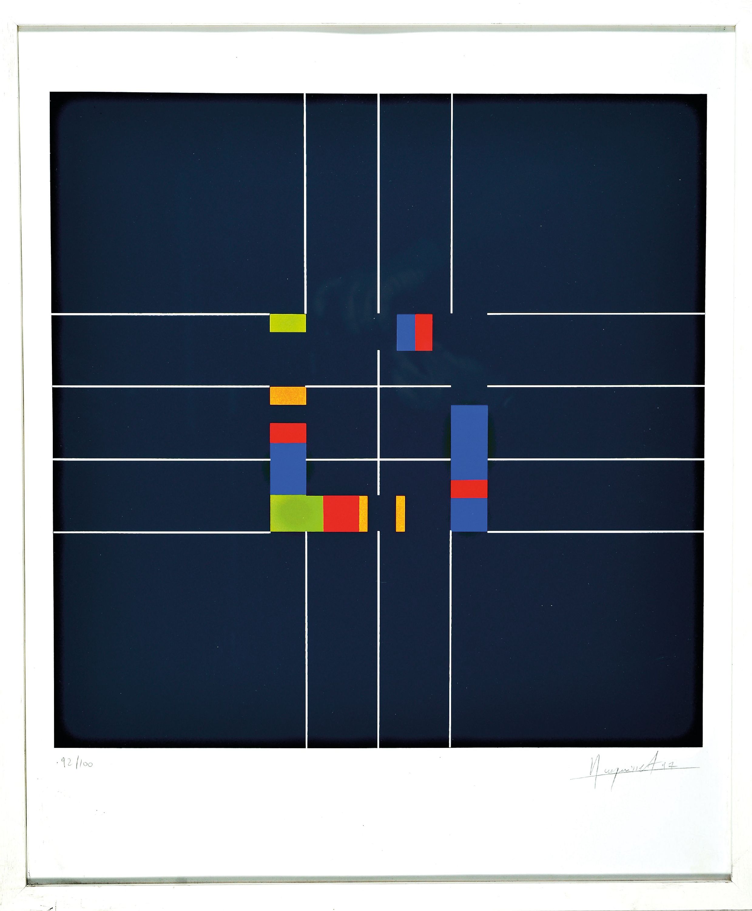 Detail k: Jean-Pierre Husquinet, geb. 1957 Ougree, Farbsiebdruck, ohne Titel, 1997, Ed. 92/100, unter Glas gerahmt 63x53 cm; Husquinet studierte an der ...