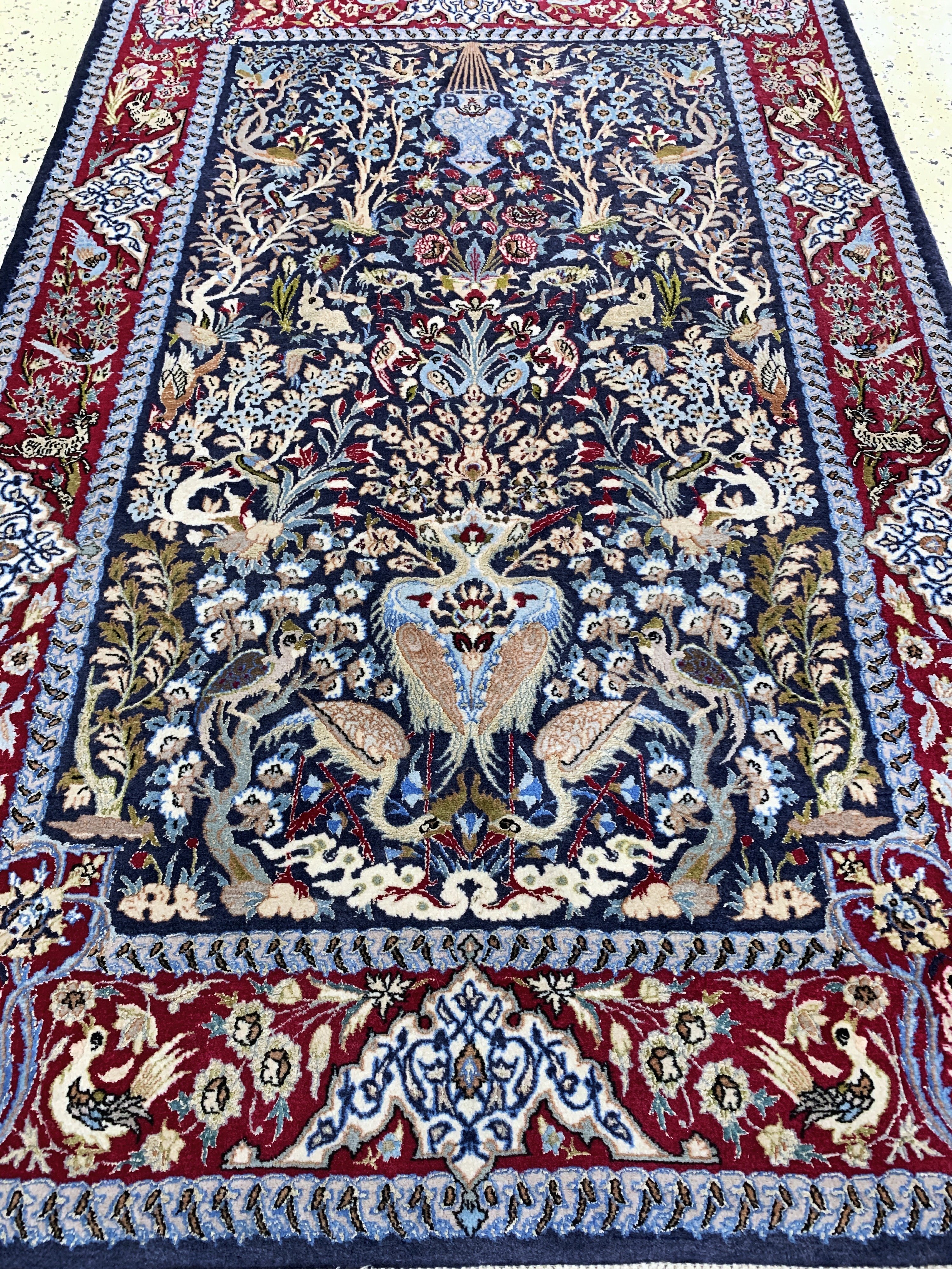 Detail e: Esfahan fein, Persien, Mitte 20.Jhd, Korkwolle mit und auf Seide, ca. 170 x 110 cm,ca. 1,0 Mio. Kn/qm, EHZ: 2