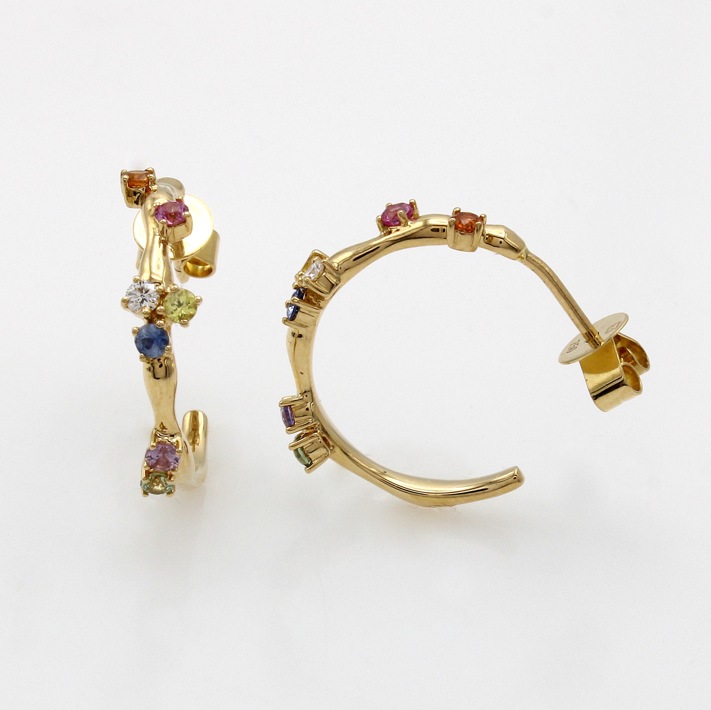 Image 27035464 - Paar Steckcreolen mit Saphiren und Brillanten, GG 750/000, fac., bunte Saphire zus. ca. ...