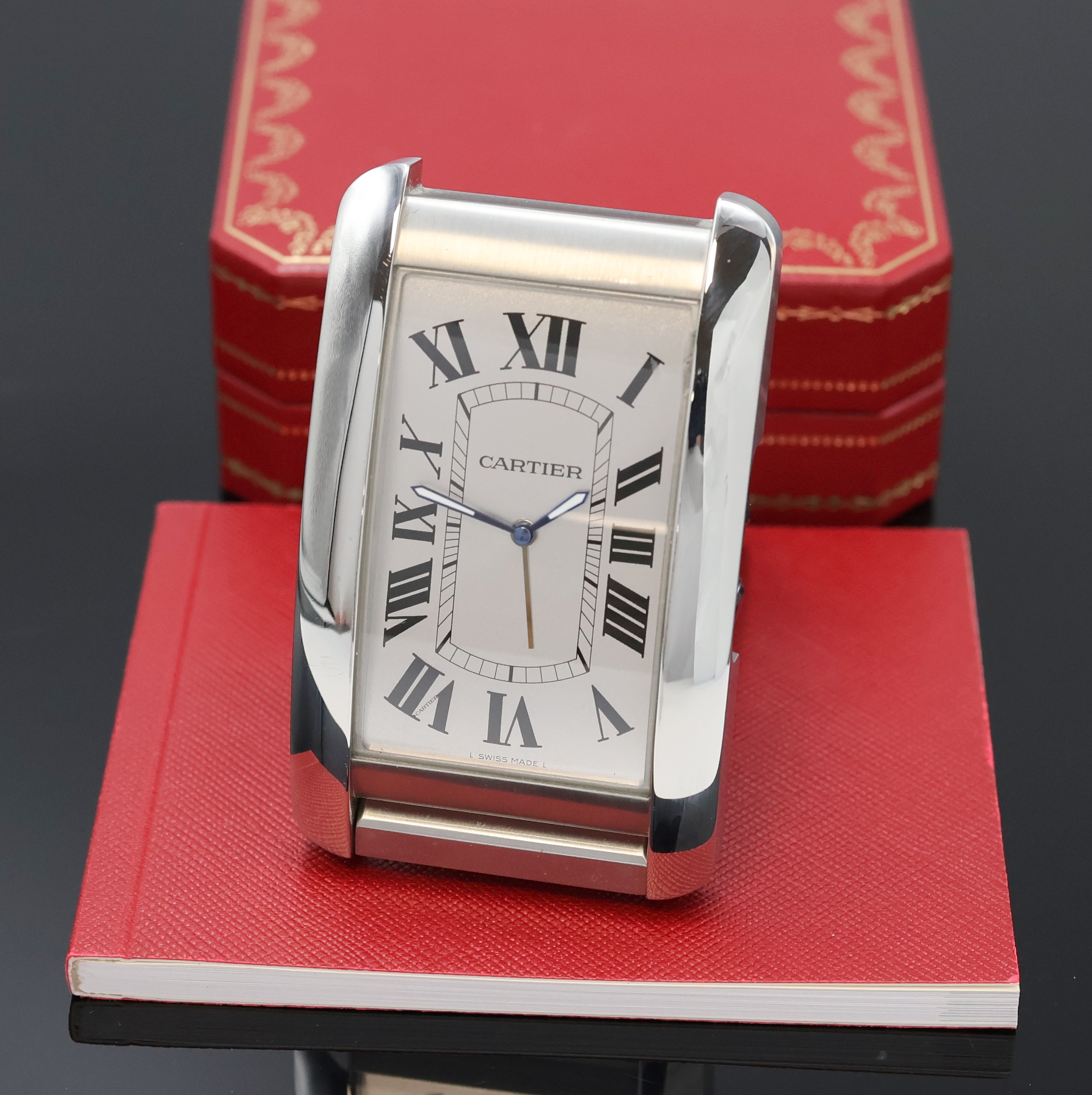 Image 27035469 - CARTIER Tank Americaine Reiseuhr, Schweiz um 2000, quarz, rechteck., aufklappbares Geh., ...
