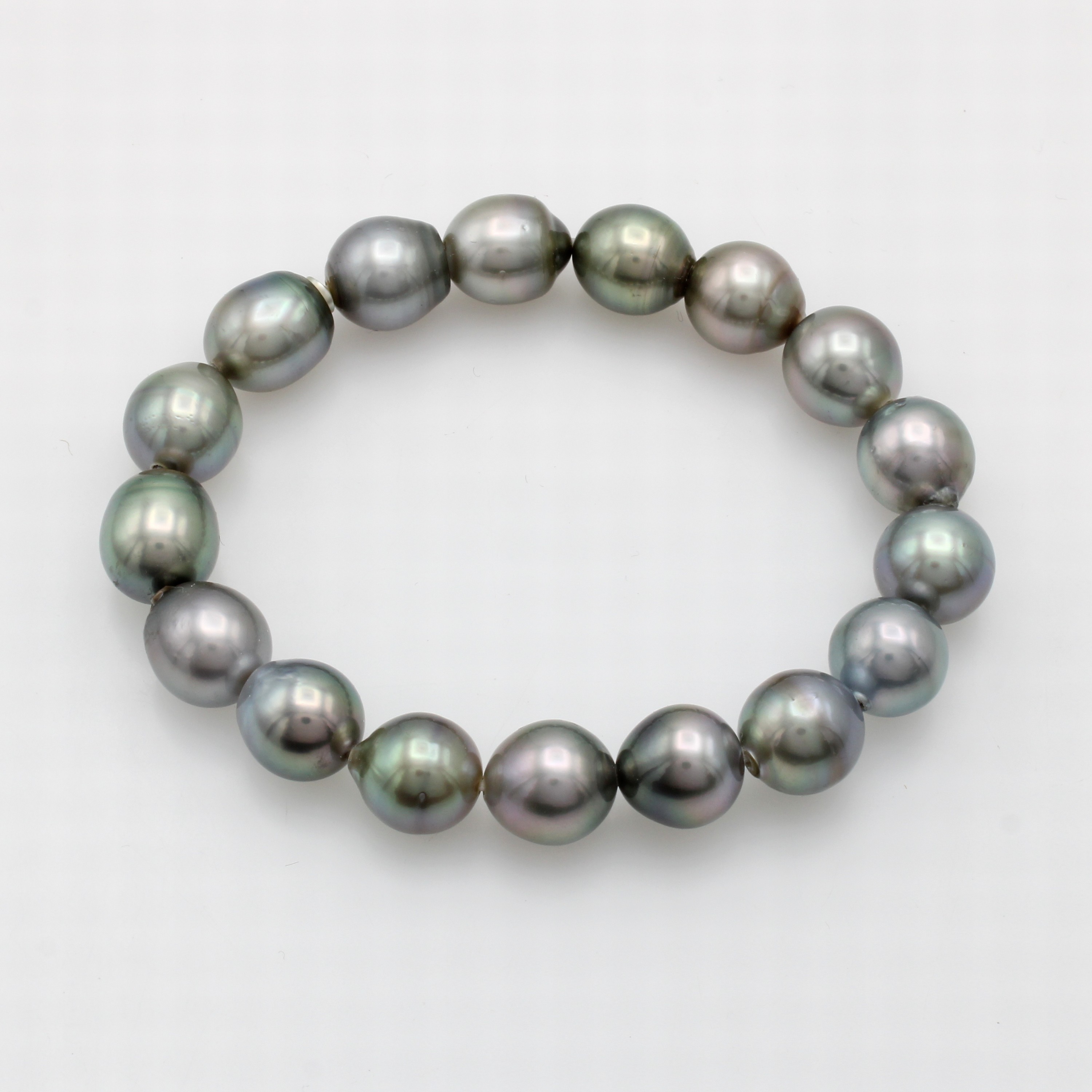Image 27035474 - Flexibles Tahitiperlarmband, barocke Perlen in Silbergrau mit grünlichen Übertönen, ...