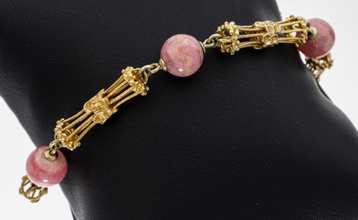 Image 14 kt Gold Rhodochrosit-Armband, 1970er Jahre, GG 585/000, 5 Rhodochrosit-Kugeln, L. ca. ...