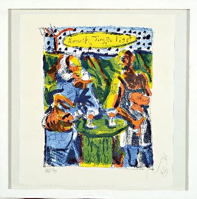 27035437k - Jörg Immendorf, 1945 Bleckede-2007 Düsseldorf , Farblithographie, ´Henrik: Jörg, du ...