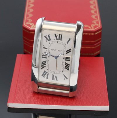 Image CARTIER Tank Americaine Reiseuhr, Schweiz um 2000, quarz, rechteck., aufklappbares Geh., ...