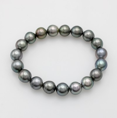Image Flexibles Tahitiperlarmband, barocke, graue Perlen mit grünlich-violetten Übertönen, ...