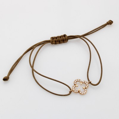 27035476a - Stoffarmband ´Kleeblatt´ mit Brillanten, RG 750/000, hellbrauner Stoff, Mittelteil bes. ...