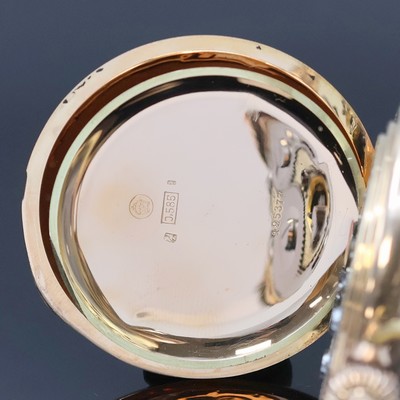 27035853f - IWC Herrensavonette in RG 585/000, Schweiz um 1895, guill. 3-Deckel-Goldgeh. dell./ ...