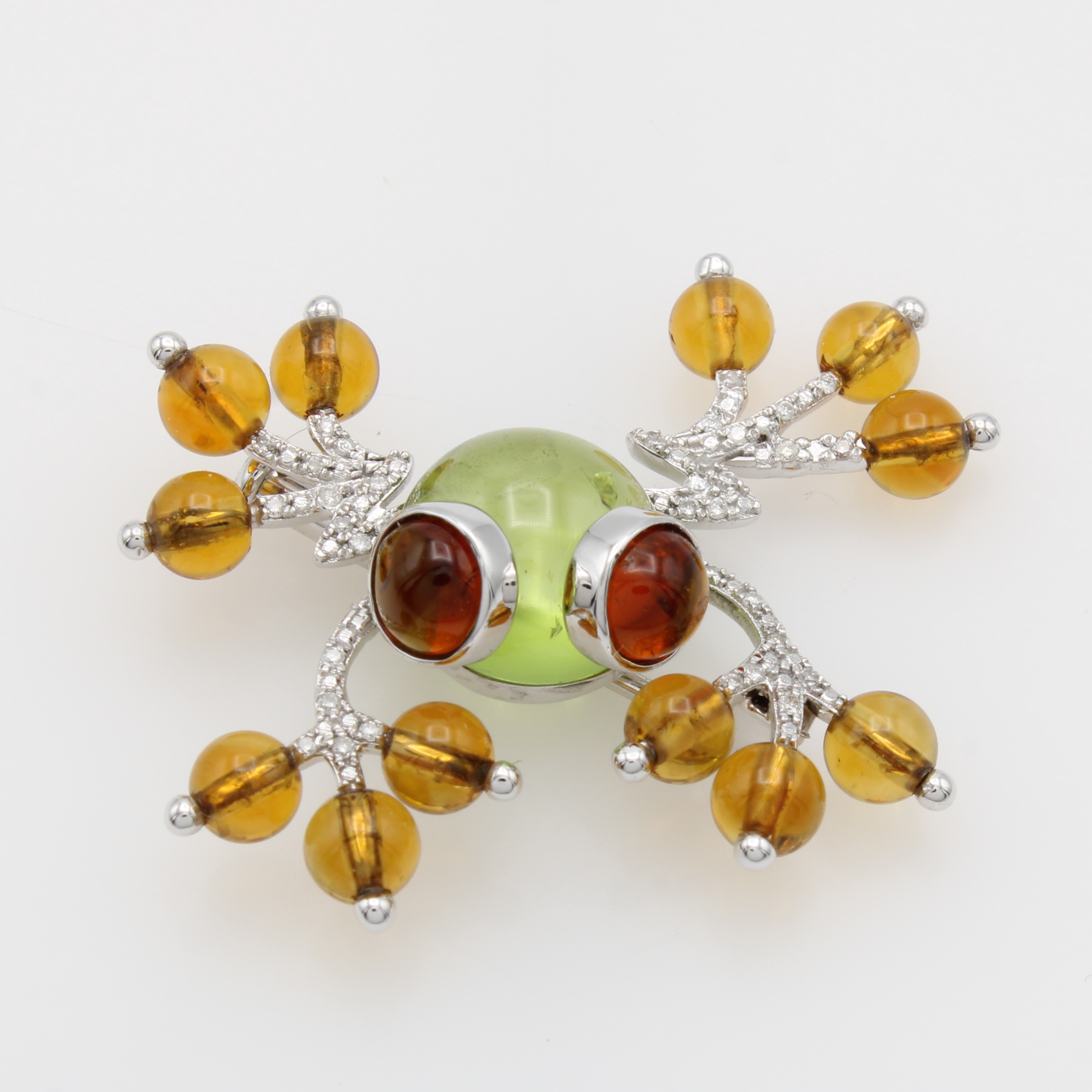 Image 27036404 - Brosche ´Frosch´ mit Farbsteinen und Bril- lanten, GG 750/000, Citrin und Beryllcabo- ...