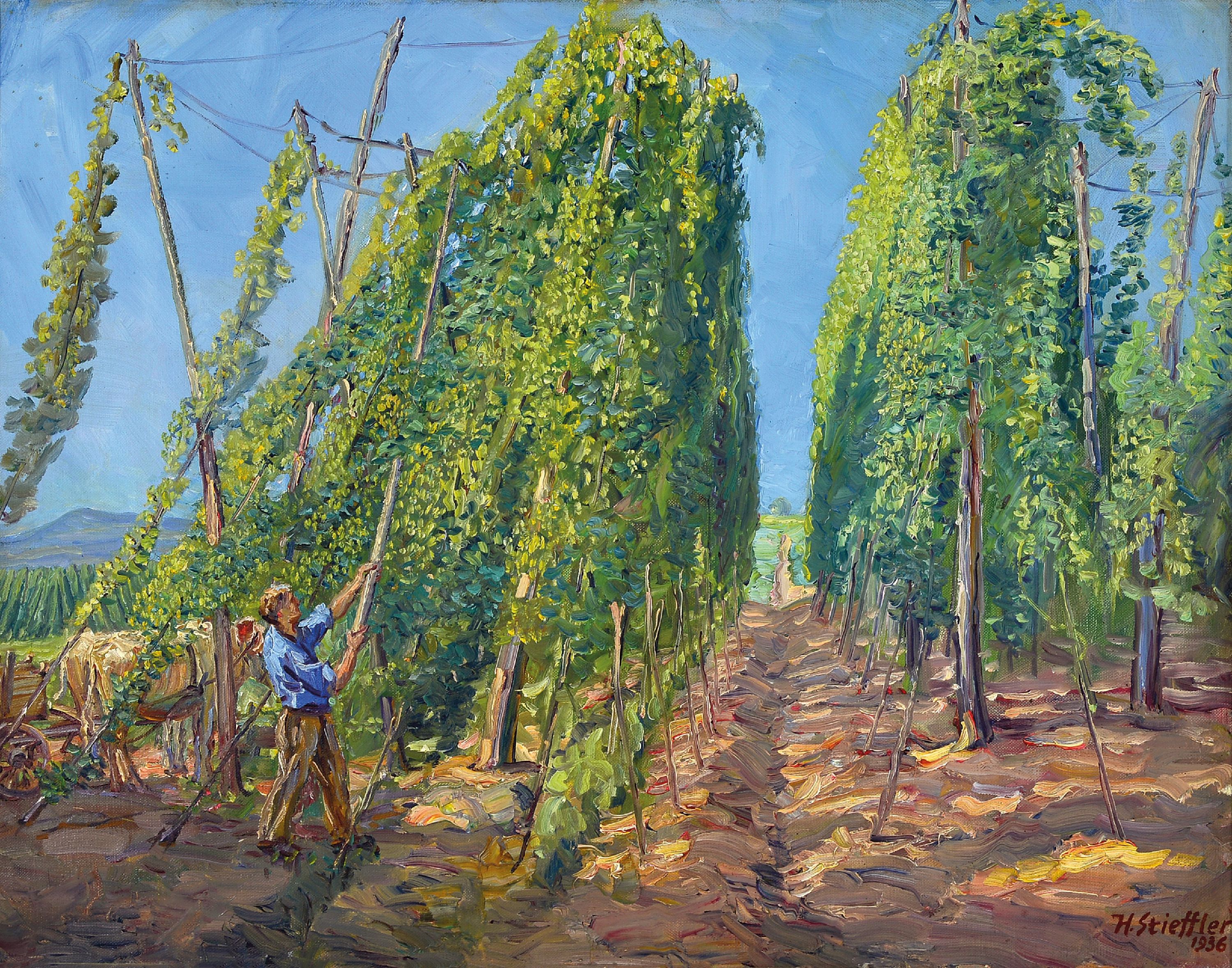 Image 27036405 - Heinrich Strieffler, 1872 Neustadt-1949 Landau, ´Hopfenernte´, 1936, Öl/Lwd, ...